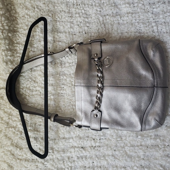 Coach Chain Duffle Pebbled Leather Crossbody Shoulder Bag Purse Metallic - Picture 6 of 9